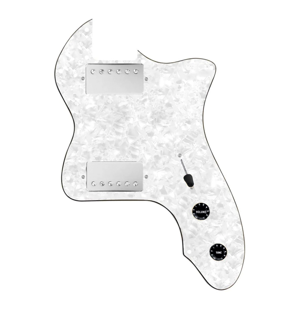 920D Custom 72 Thinline Tele Loaded Pickguard With Nickel Cool Kids Humbuckers, Black Knobs, and White Pearl Pickguard