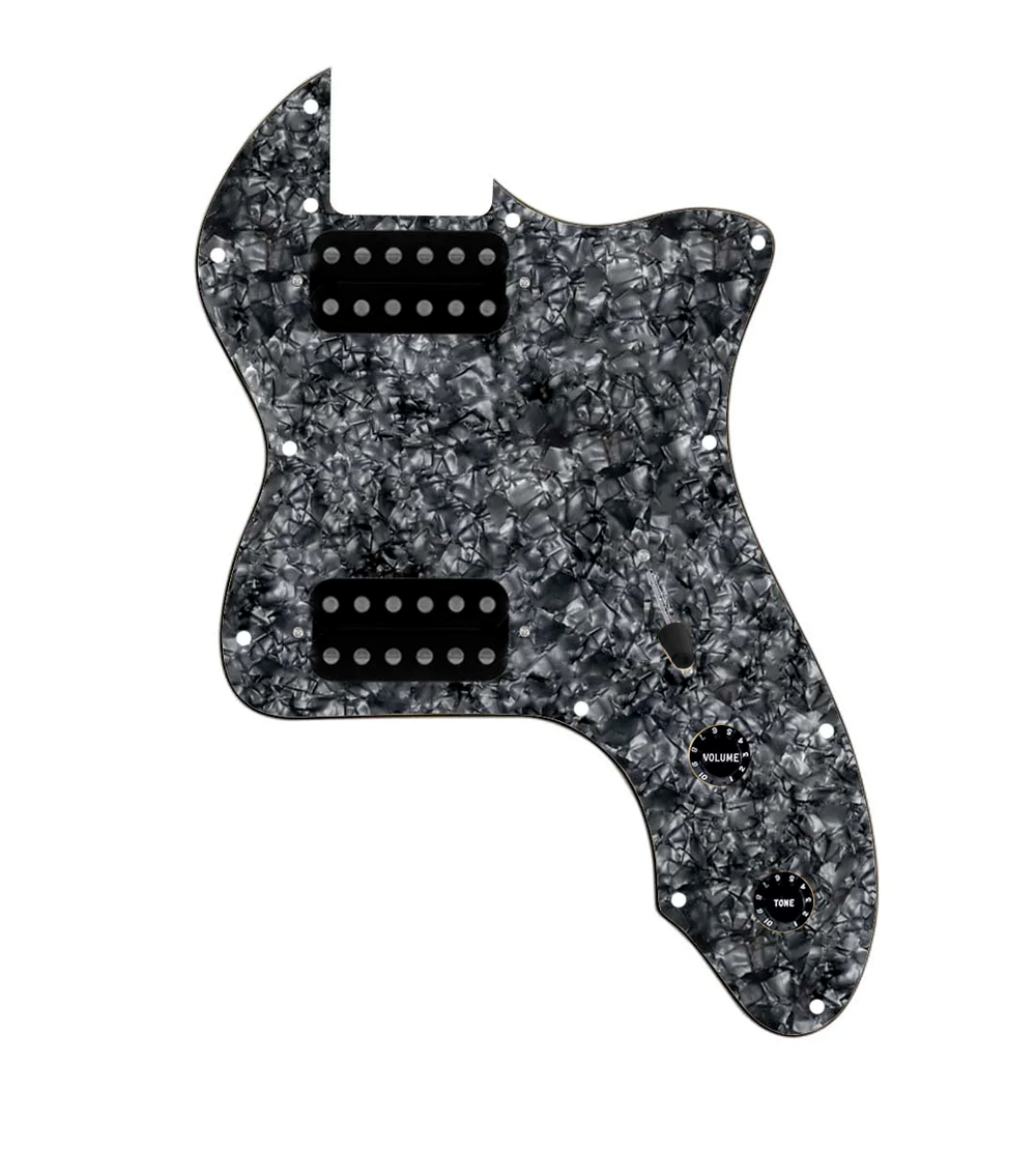 920D Custom 72 Thinline Tele Loaded Pickguard With Uncovered Cool Kids Humbuckers, Black Knobs, and Black Pearl Pickguard