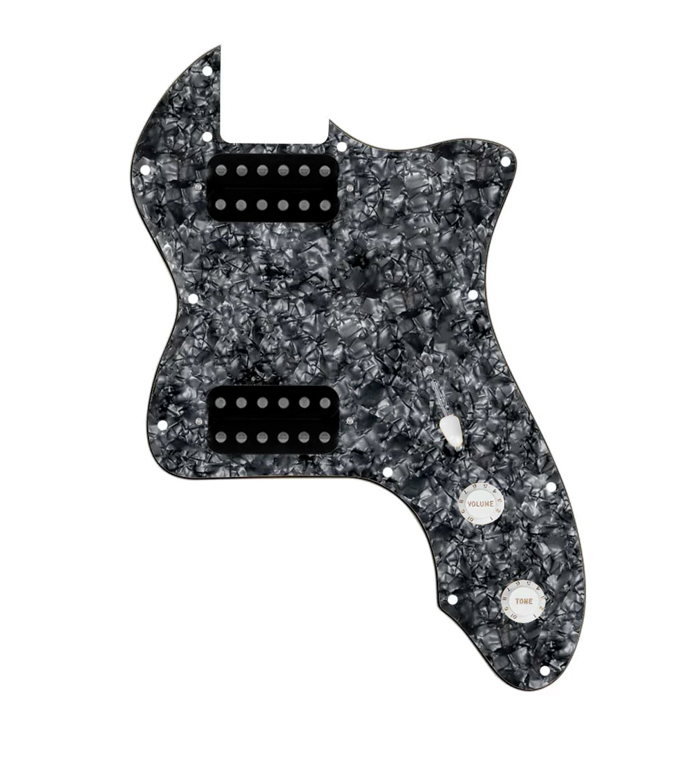 920D Custom 72 Thinline Tele Loaded Pickguard With Uncovered Cool Kids Humbuckers, White Knobs, and Black Pearl Pickguard