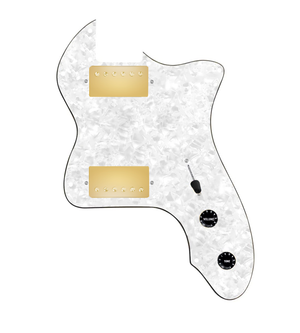 920D Custom 72 Thinline Tele Loaded Pickguard With Gold Roughneck Humbuckers, Black Knobs, and White Pearl Pickguard