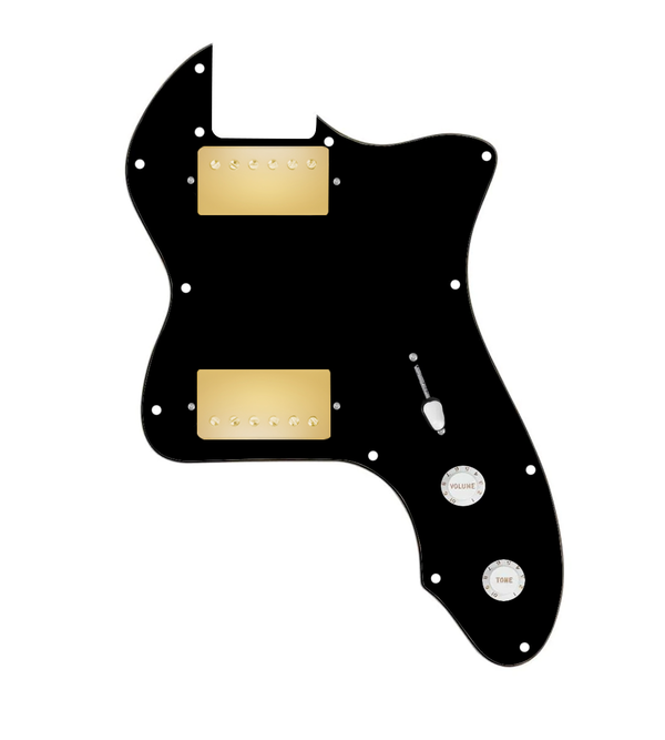 920D Custom 72 Thinline Tele Loaded Pickguard With Gold Roughneck Humbuckers, White Knobs, and Black Pickguard