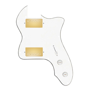 920D Custom 72 Thinline Tele Loaded Pickguard With Gold Roughneck Humbuckers, White Knobs, and White Pickguard