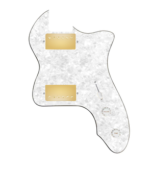 920D Custom 72 Thinline Tele Loaded Pickguard With Gold Roughneck Humbuckers, White Knobs, and White Pearl Pickguard