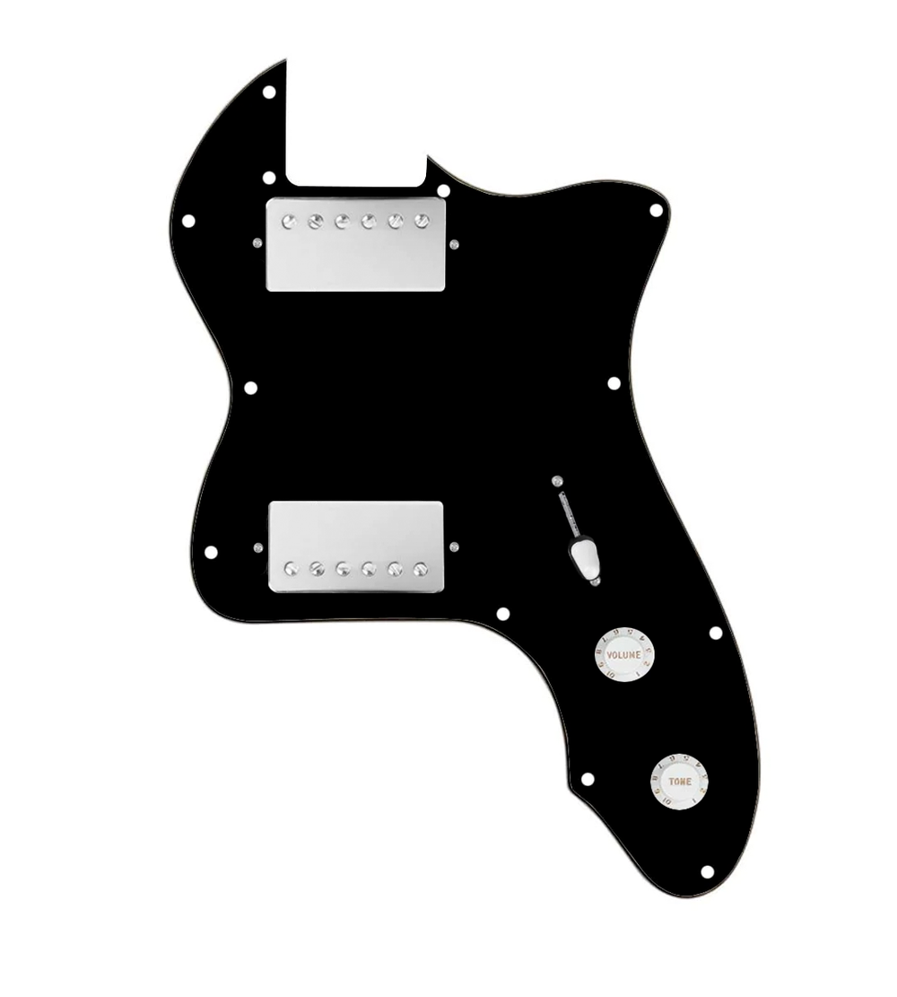 920D Custom 72 Thinline Tele Loaded Pickguard With Nickel Roughneck Humbuckers, White Knobs, and Black Pickguard