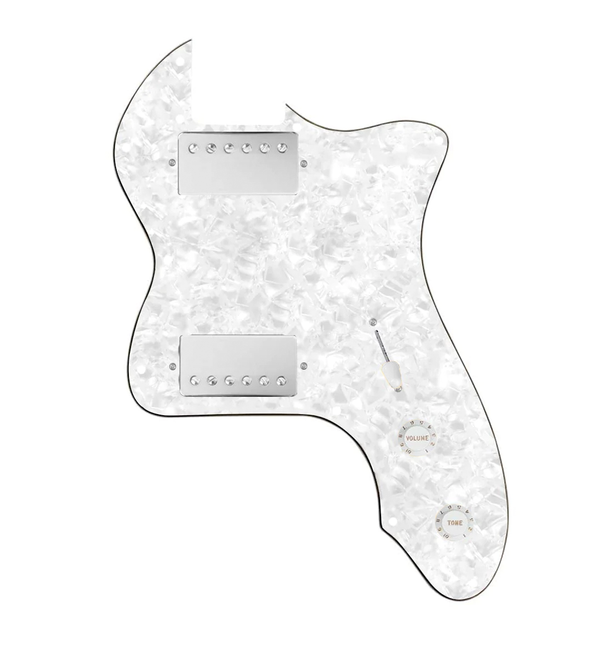 920D Custom 72 Thinline Tele Loaded Pickguard With Nickel Roughneck Humbuckers, White Knobs, and White Pearl Pickguard