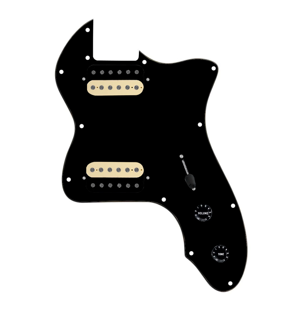 920D Custom 72 Thinline Tele Loaded Pickguard With Uncovered Roughneck Humbuckers, Black Knobs, and Black Pickguard