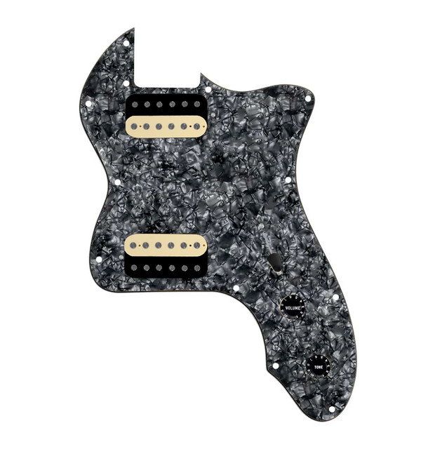 920D Custom 72 Thinline Tele Loaded Pickguard With Uncovered Roughneck Humbuckers, Black Knobs, and Black Pearl Pickguard