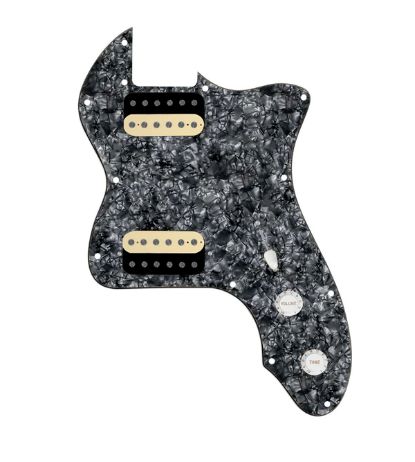 920D Custom 72 Thinline Tele Loaded Pickguard With Uncovered Roughneck Humbuckers, White Knobs, and Black Pearl Pickguard