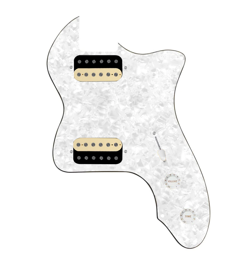 920D Custom 72 Thinline Tele Loaded Pickguard With Uncovered Roughneck Humbuckers, White Knobs, and White Pearl Pickguard