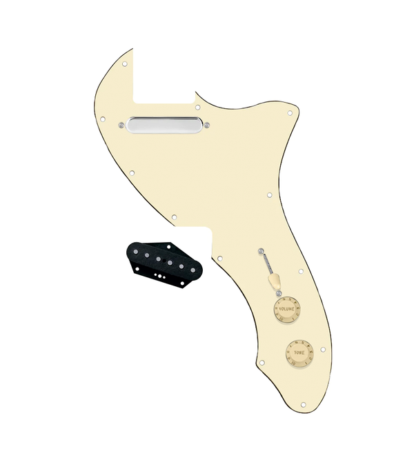 920D Custom 72 Thinline Tele Single Coil Loaded Pickguard With Texas Grit Pickups, Black Knobs, and Aged White Pickguard