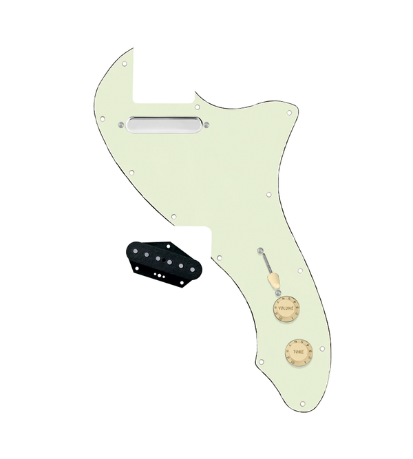 920D Custom 72 Thinline Tele Single Coil Loaded Pickguard With Texas Grit Pickups, White Knobs, and Mint Green Pickguard