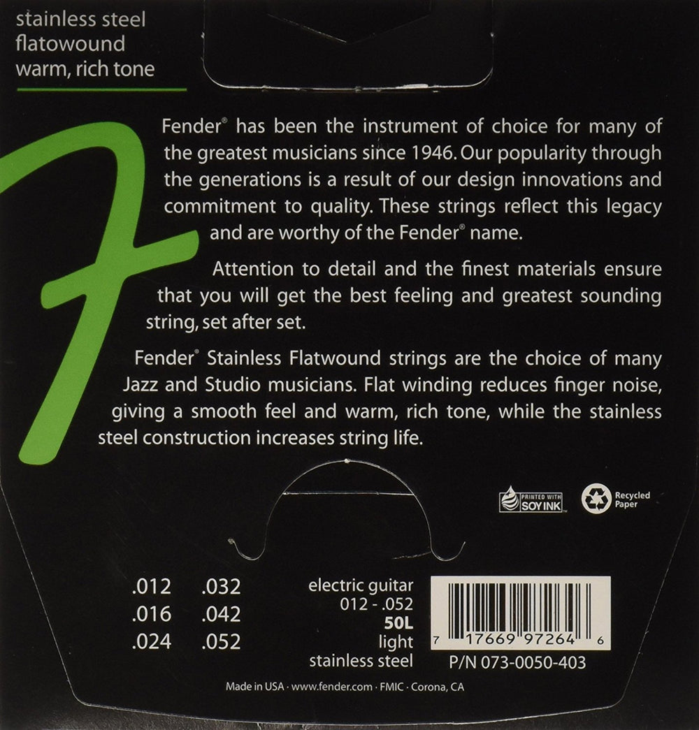 Fender 50L Stainless Steel Flatwound Electric Guitar Strings Set - LIGHT 12-52