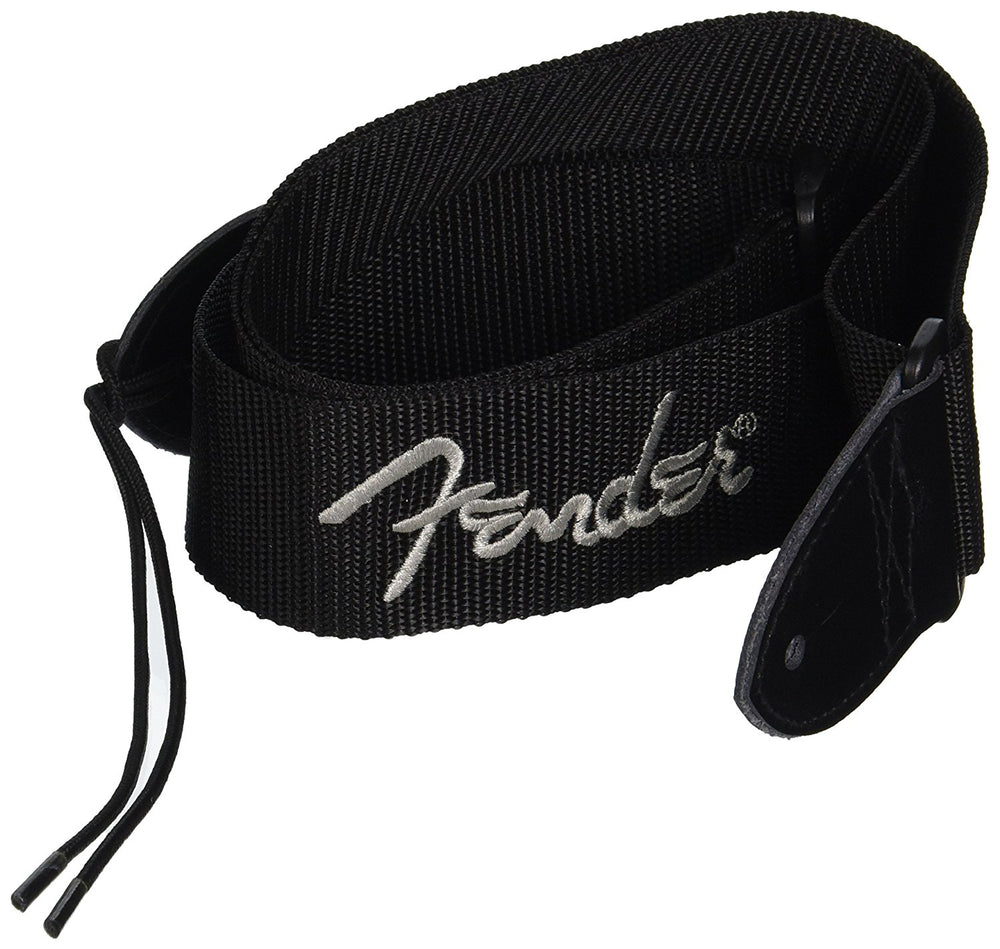 Genuine Fender 2" Thick, Poly, Adjustable Guitar Strap, Black with White Logo