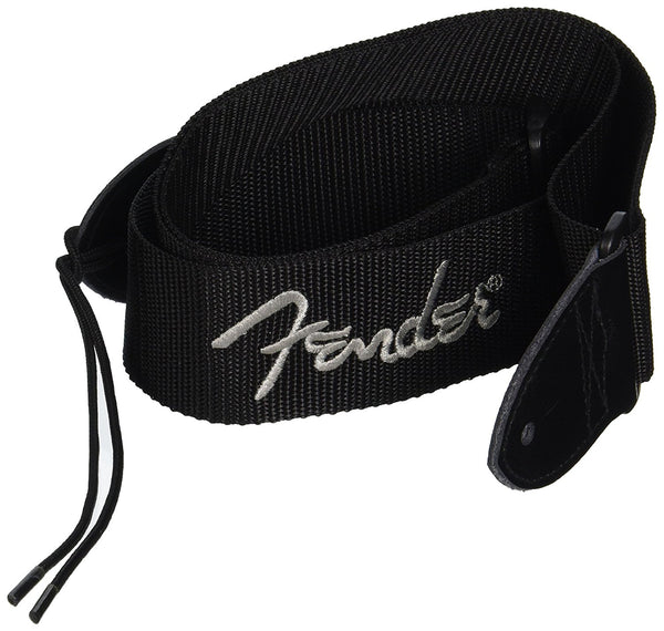 Genuine Fender 2" Thick, Poly, Adjustable Guitar Strap, Black with White Logo