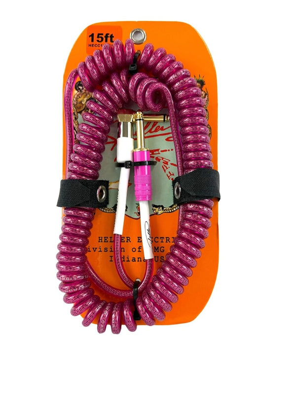 Henry Heller Electric Coiled Guitar Cable, 15ft, 1/4" Straight Plugs, Pink
