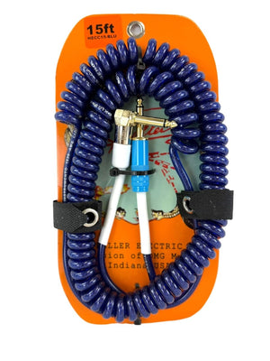 Henry Heller Electric Coiled Guitar Cable, 15ft, 1/4" Straight Plugs, Blue