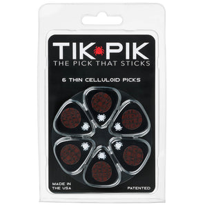 TIK PIK USA Stick-On Celluloid Guitar Picks, Black, 6-Pack, THIN