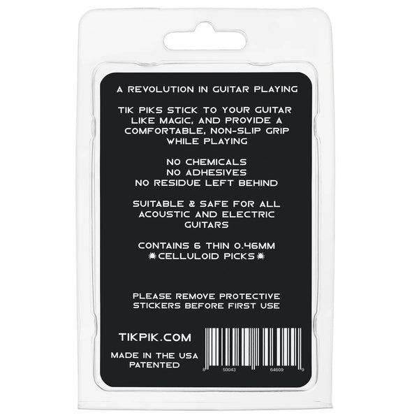 TIK PIK USA Stick-On Celluloid Guitar Picks, Black, 6-Pack, THIN