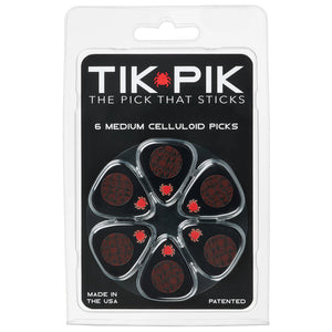 TIK PIK USA Stick-On Celluloid Guitar Picks, Black, 6-Pack, MEDIUM