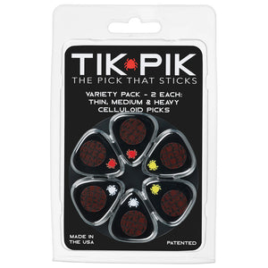 TIK PIK USA Stick-On Celluloid Guitar Picks, Black, 6-Pack, VARIETY PACK