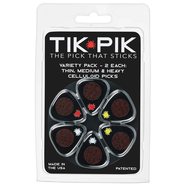TIK PIK USA Stick-On Celluloid Guitar Picks, Black, 6-Pack, VARIETY PACK