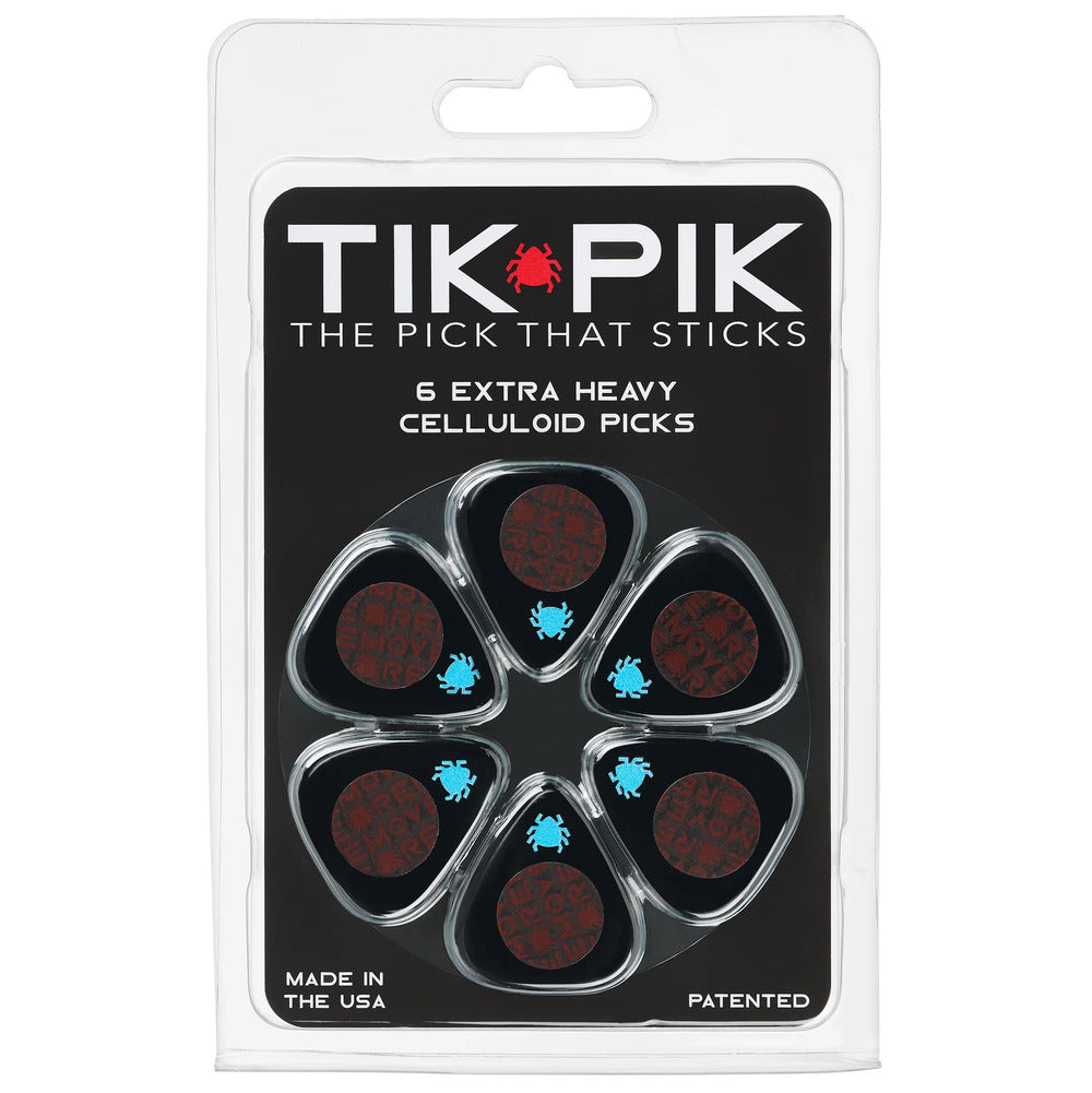 TIK PIK USA Stick-On Celluloid Guitar Picks, Black, 6-Pack, EXTRA HEAVY