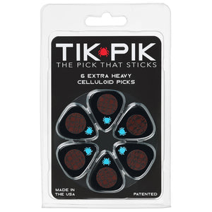 TIK PIK USA Stick-On Celluloid Guitar Picks, Black, 6-Pack, EXTRA HEAVY