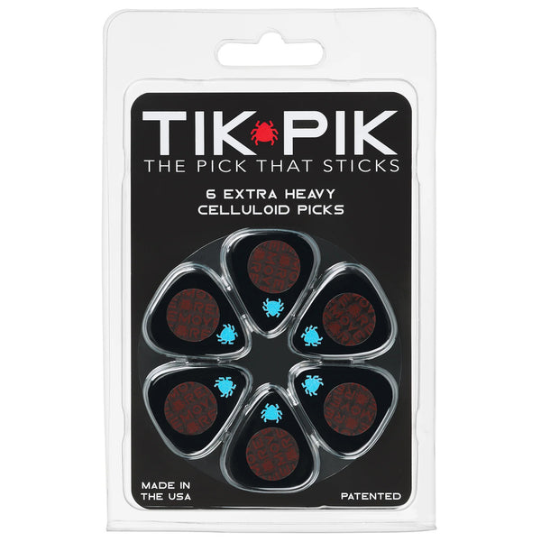 TIK PIK USA Stick-On Celluloid Guitar Picks, Black, 6-Pack, EXTRA HEAVY