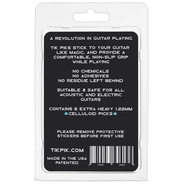 TIK PIK USA Stick-On Celluloid Guitar Picks, Black, 6-Pack, EXTRA HEAVY