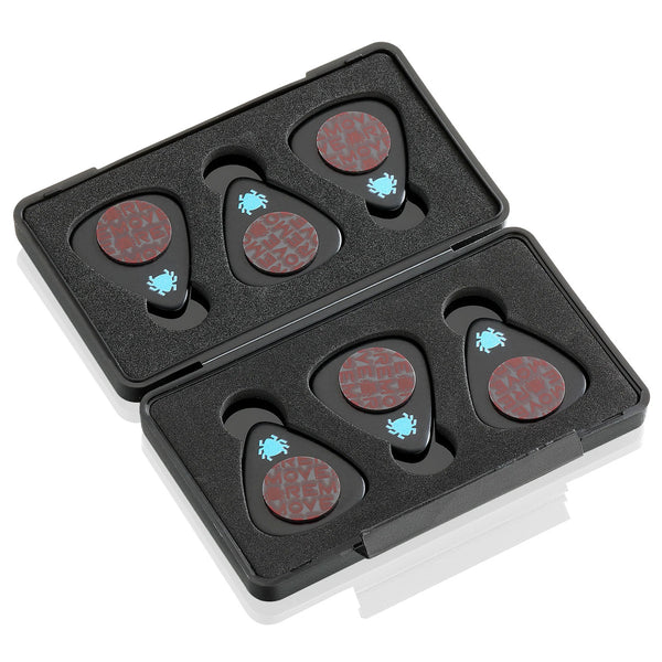 TIK PIK Stick-On Celluloid Guitar Pick, Black, 6-Pack, EXTRA HEAVY With Case