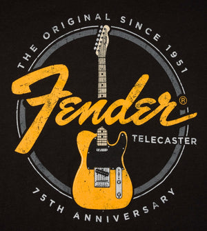 Fender Telecaster 75th Anniversary Tele Tee, Vintage Black, L, LARGE