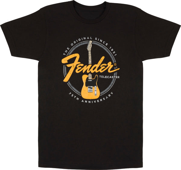 Fender Telecaster 75th Anniversary Tele Tee, Vintage Black, XL, EXTRA LARGE