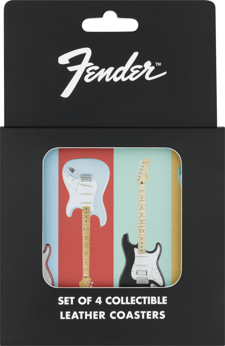 Genuine Fender Guitars Stratocaster Modern Leather Design Coasters Gift, 4-Pack