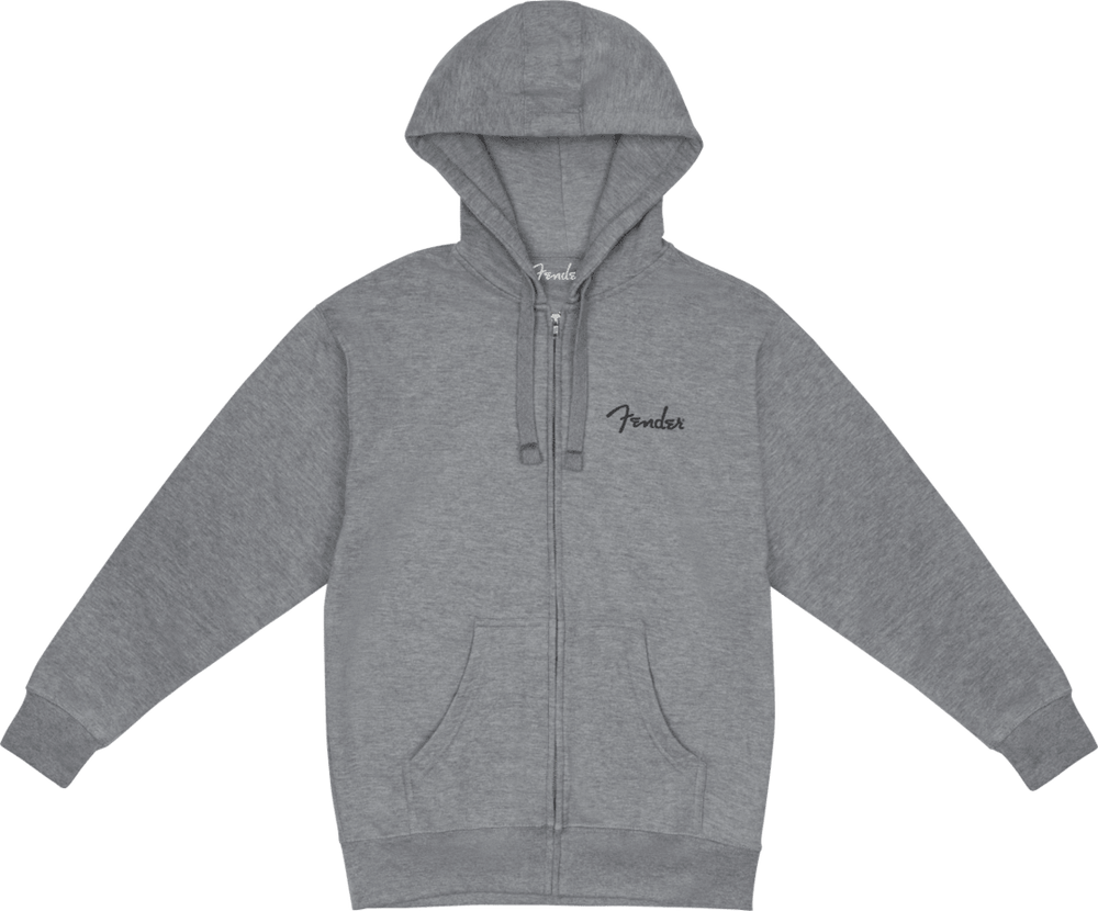 Fender Guitars Spaghetti Logo Zip Front Hoodie, Athletic Gray, S, Small