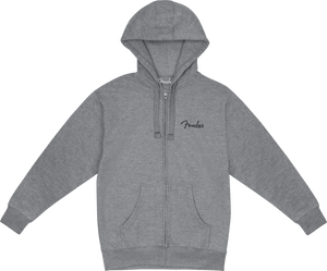 Fender Guitars Spaghetti Logo Zip Front Hoodie, Athletic Gray, S, Small