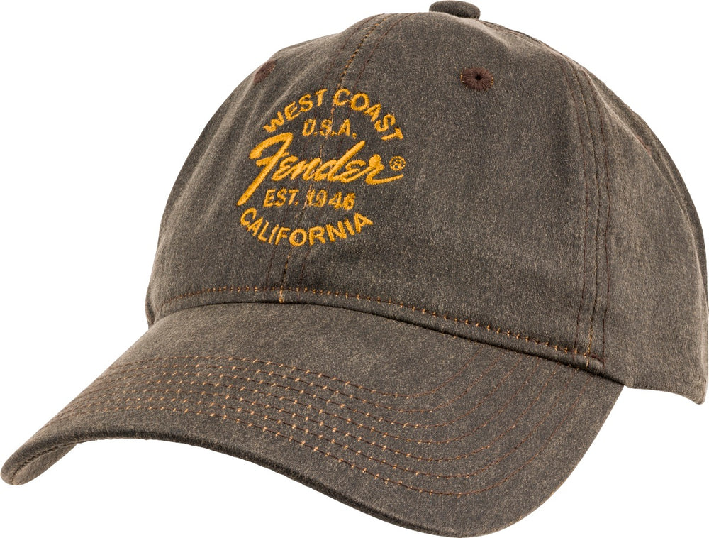 Genuine Fender Guitars West Coast California Dad Hat, Oil Green, One Size
