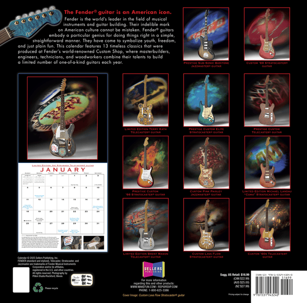 Genuine Fender Guitars 2026 Custom Shop Calendar Gift