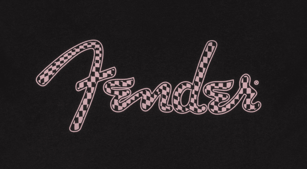 Fender Guitars Spaghetti Logo Wavy Checker Tee, Pink Checker, S, Small