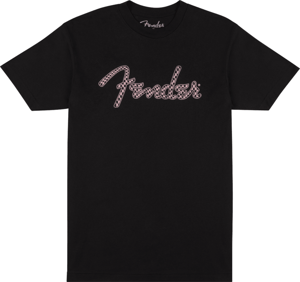 Fender Guitars Spaghetti Logo Wavy Checker Tee, Pink Checker, S, Small