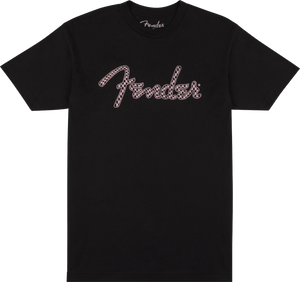 Fender Guitars Spaghetti Logo Wavy Checker Tee, Pink Checker, S, Small