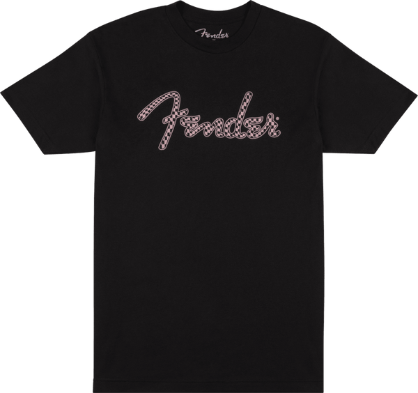 Fender Guitars Spaghetti Logo Wavy Checker Tee, Pink Checker, M, Medium