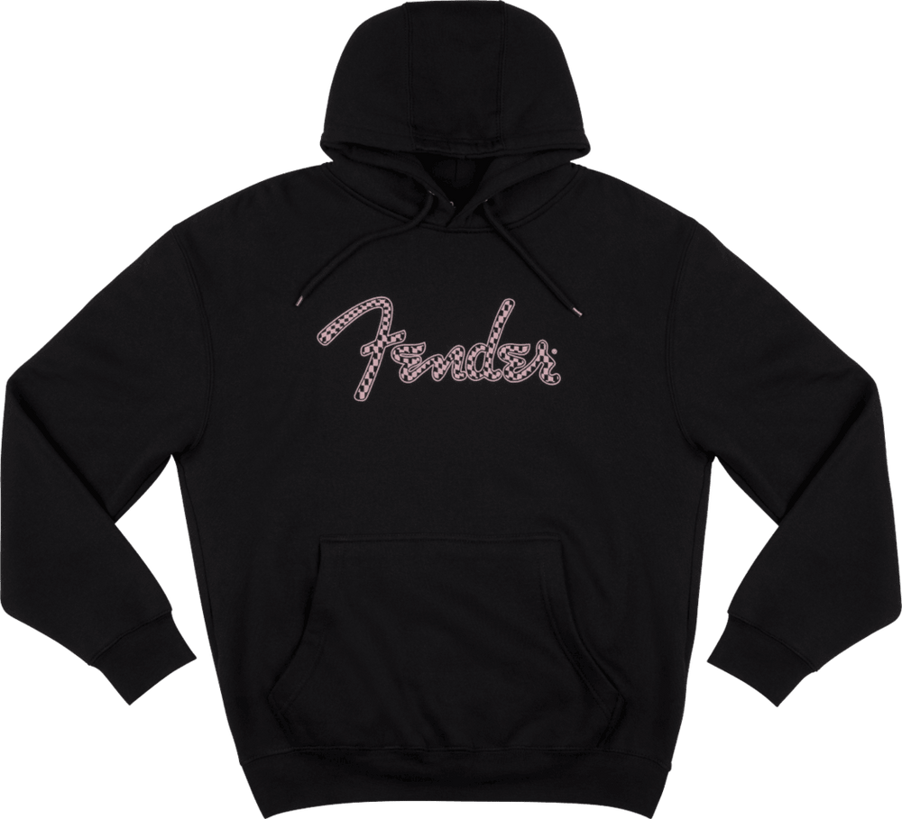 Fender Spaghetti Logo Checker Hoodie, Black/Wavy Pink Checker, S, Small