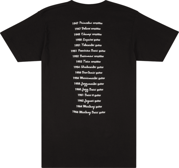 Fender Guitars Logo Date Back Tee, Black, XL, X-Large
