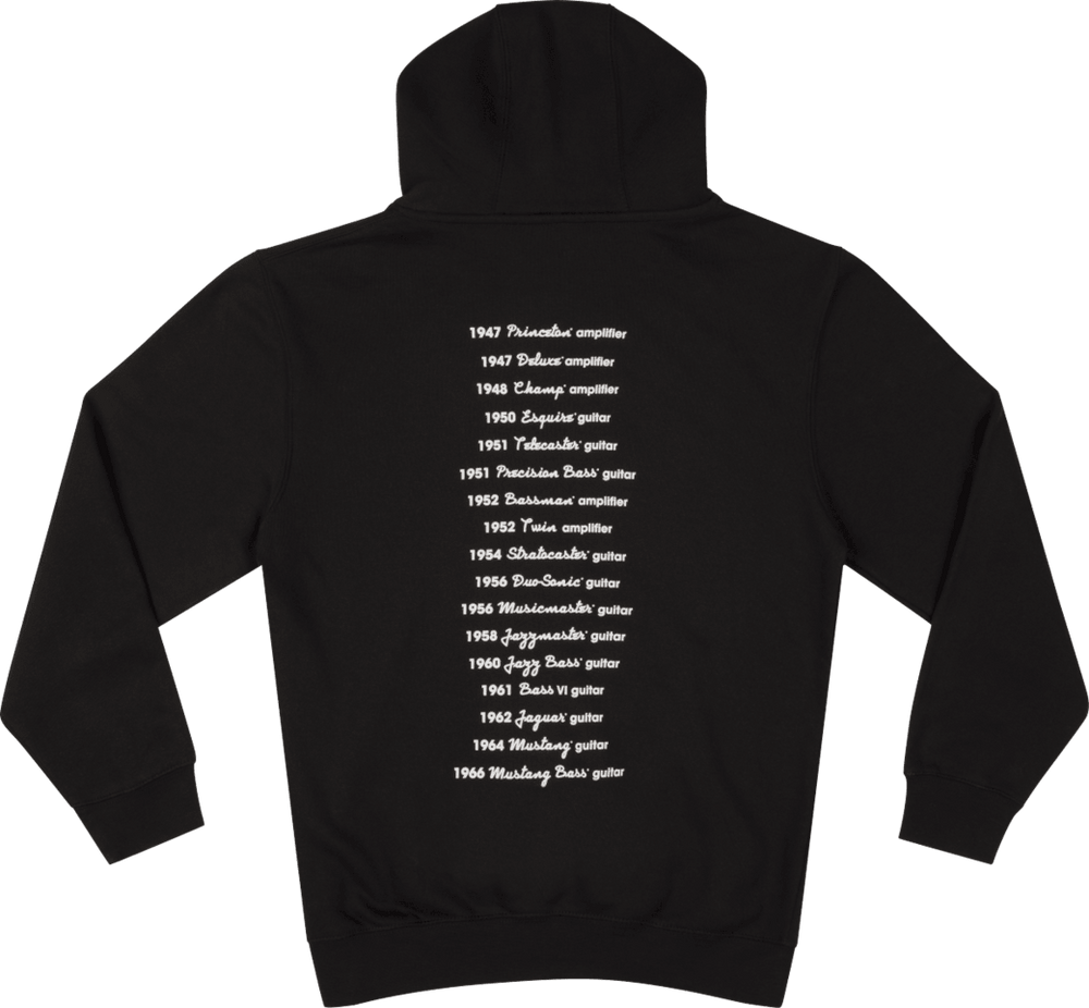 Genuine Fender Logo Date Back Hoodie, Black, S, Small