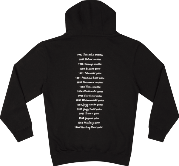 Genuine Fender Logo Date Back Hoodie, Black, M, Medium