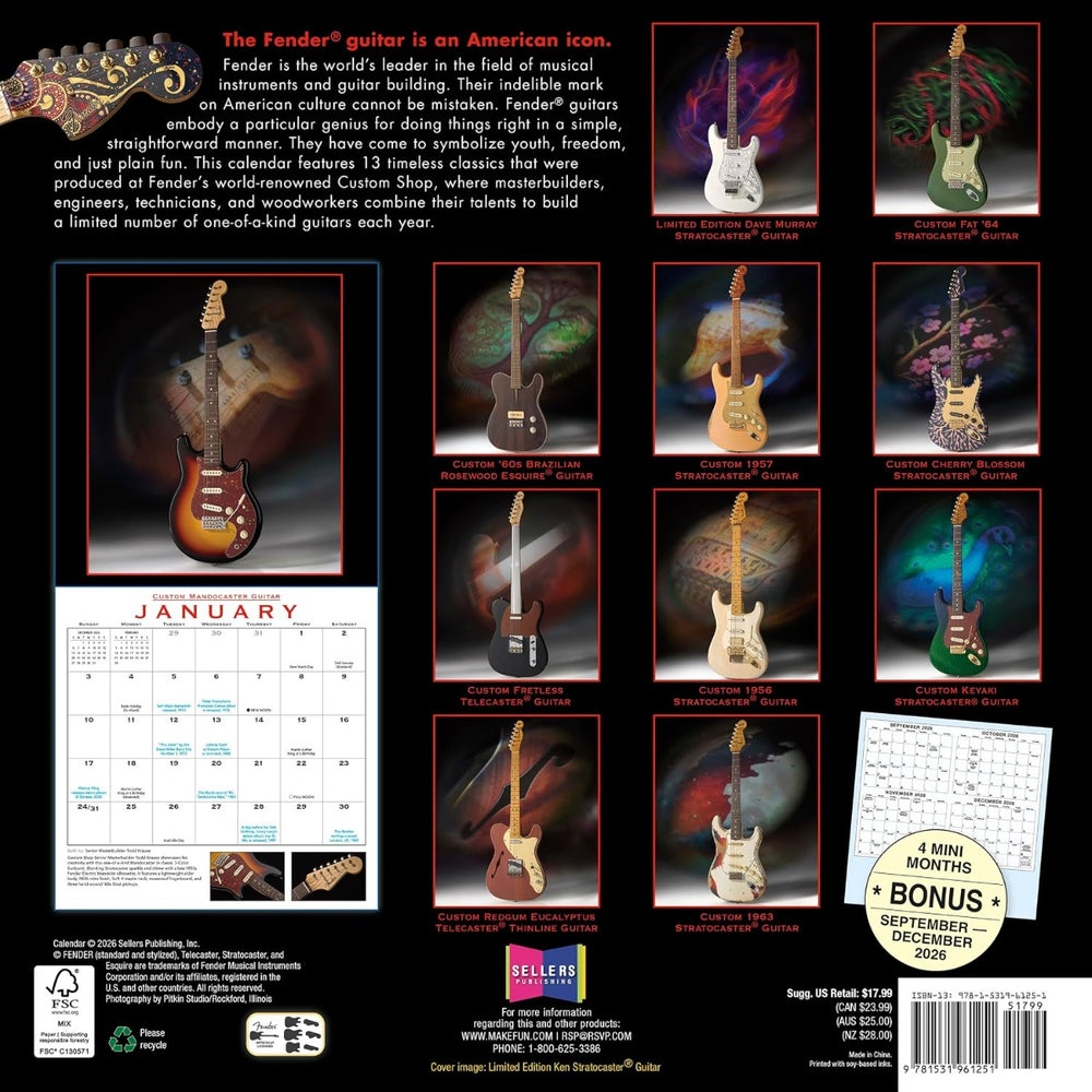 Genuine Fender Guitars 2027 Custom Shop Calendar Gift