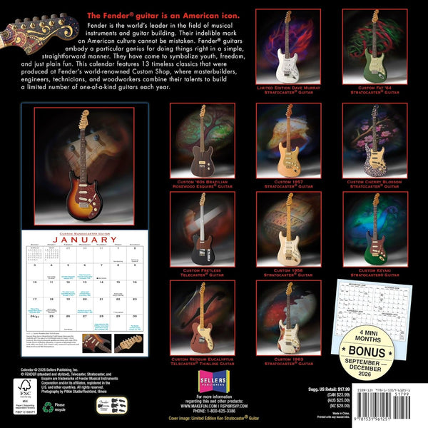 Genuine Fender Guitars 2027 Custom Shop Calendar Gift