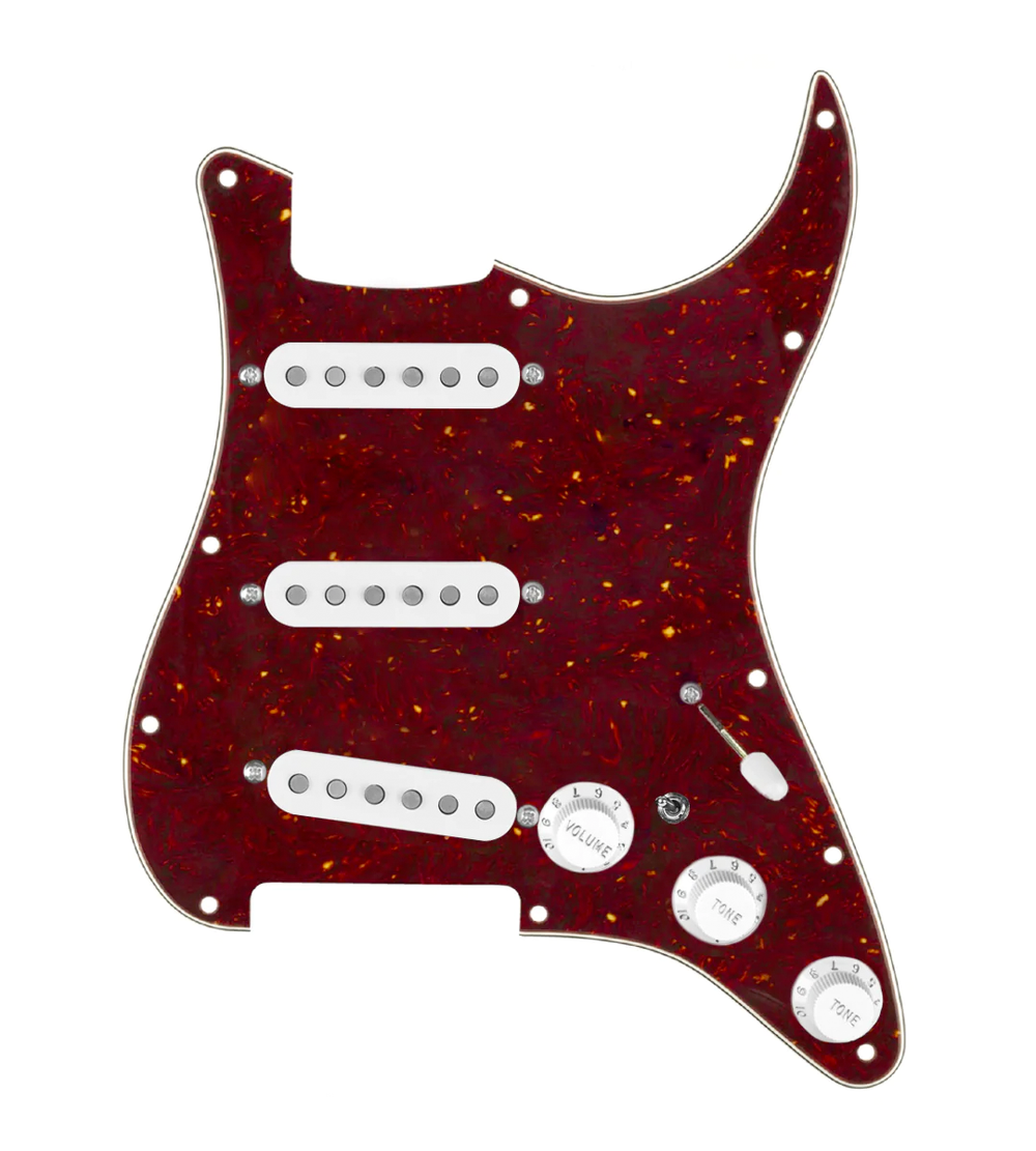 920D Custom Vintage American Loaded Pickguard for Strat With White Pickups, Tortoise Pickguard, and S7W-MT Wiring Harness