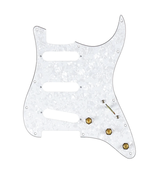 920D Custom SSS Pre-Wired Pickguard for Strat With A White Pearl Pickguard and S7W Wiring Harness