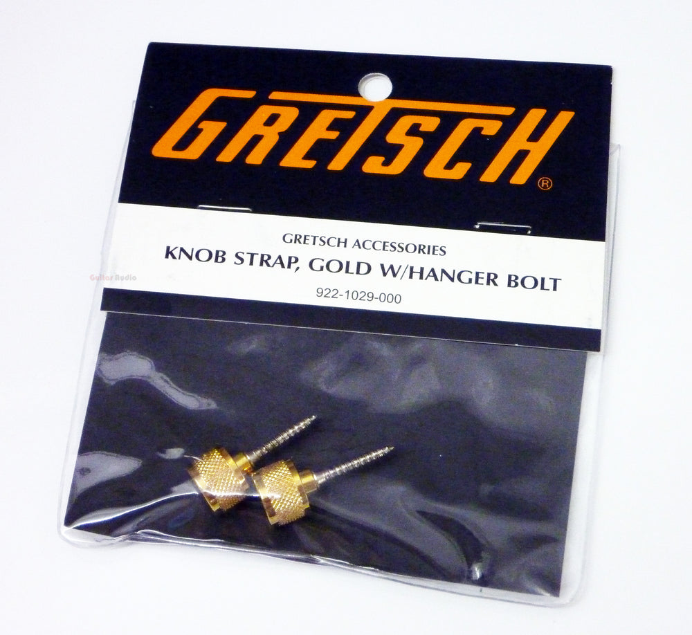 Genuine Gretsch Gold Guitar Strap Button Knobs and Hanger Bolts, Gold, Set of 2